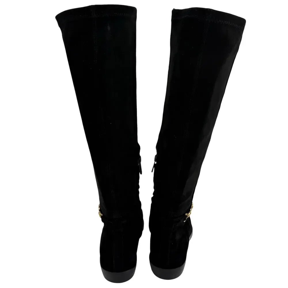 Sam Edelman Clive Black Knee High Suede Square Toe Stretch Boots Womens Sz 7